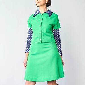 1960s Shady Lane Mod Polkadot/Green Dress Co-Ord Set w/Safari jacket